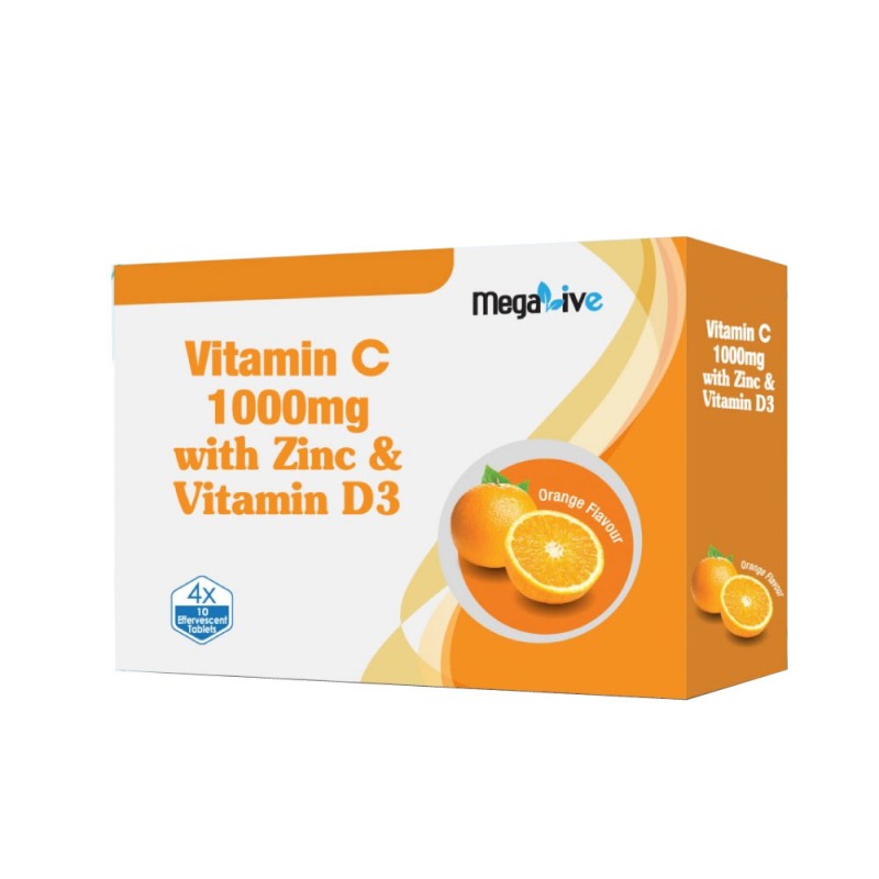 Megalive Vitamin C 1000mg With Zinc & Vitamin D3 Effervescent Tablet 4 x 10's