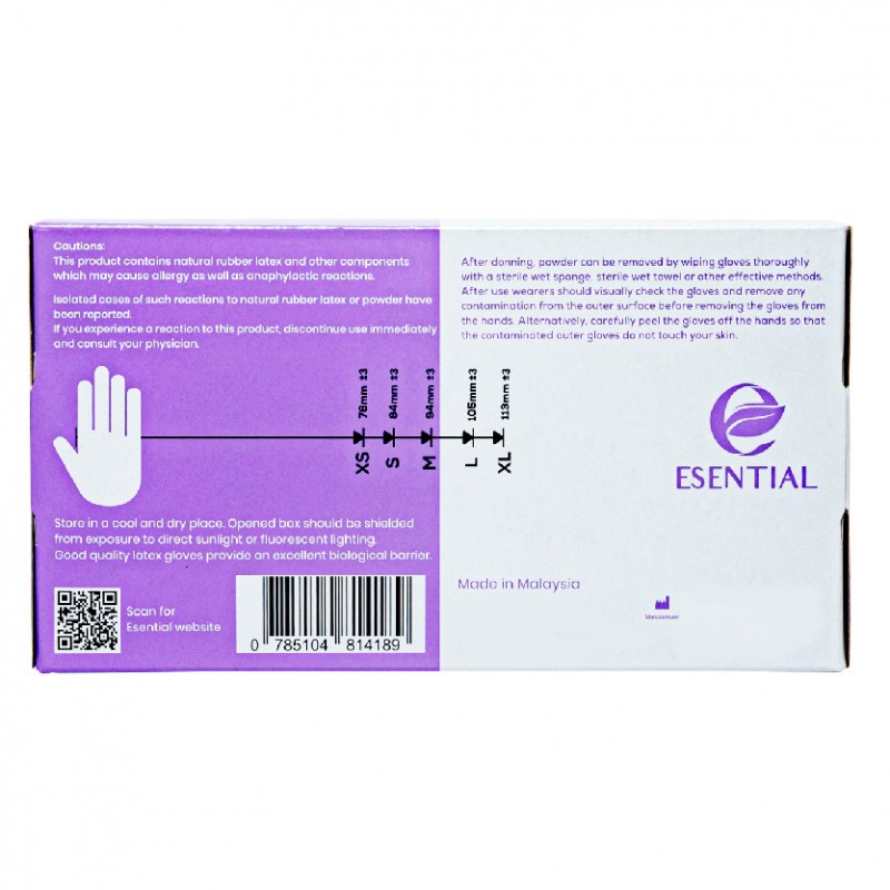 ESENTIAL Latex Powder Disposable Gloves 100's -L size /sarung tangan getah/一次性手套