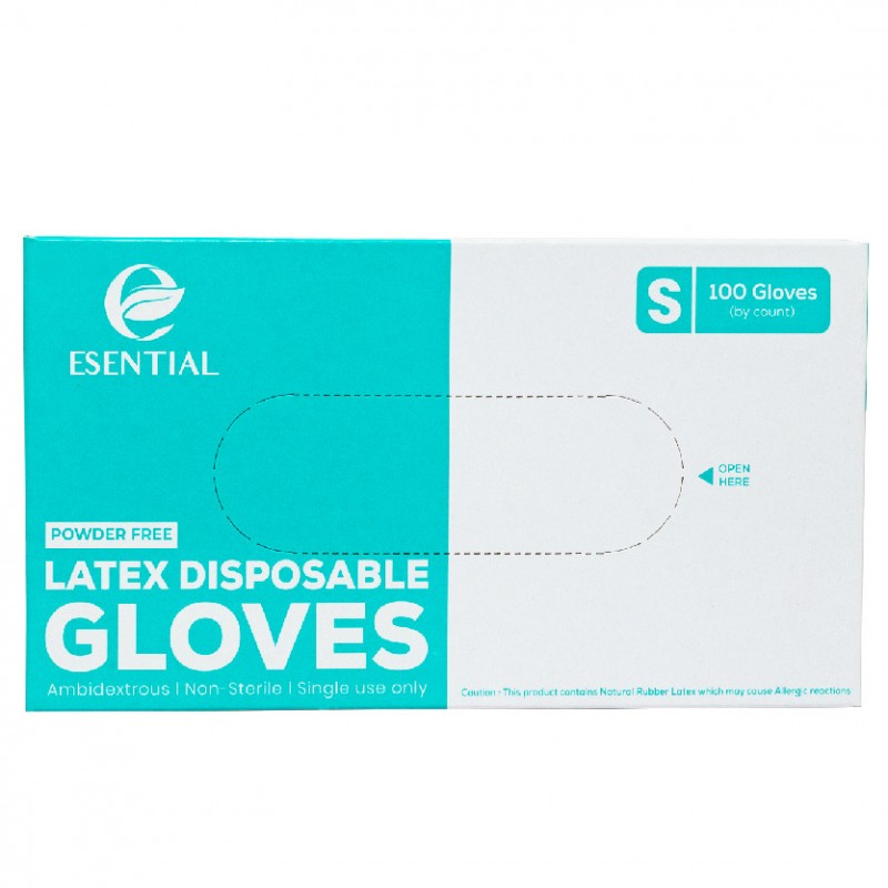 ESENTIAL Latex Powder Free Disposable Gloves 100's -S size /sarung tangan getah/一次性手套