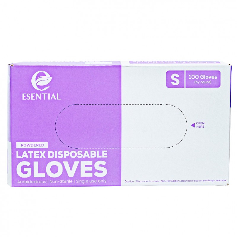 ESENTIAL Latex Powder Disposable Gloves 100's -S size /sarung tangan getah/一次性手套