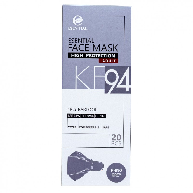 ESENTIAL kf94 20's Classic Elastic Earloop Disposable Face Mask-Rhino Grey / Protection 一次性口罩