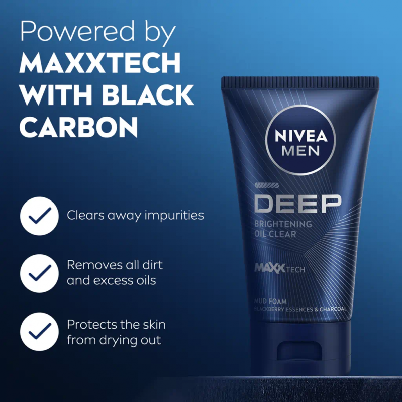 NIVEA MEN DEEP Brightening Oil Clear Mud Foam – Deep Cleanser for Bright & Oil-Free Skin
