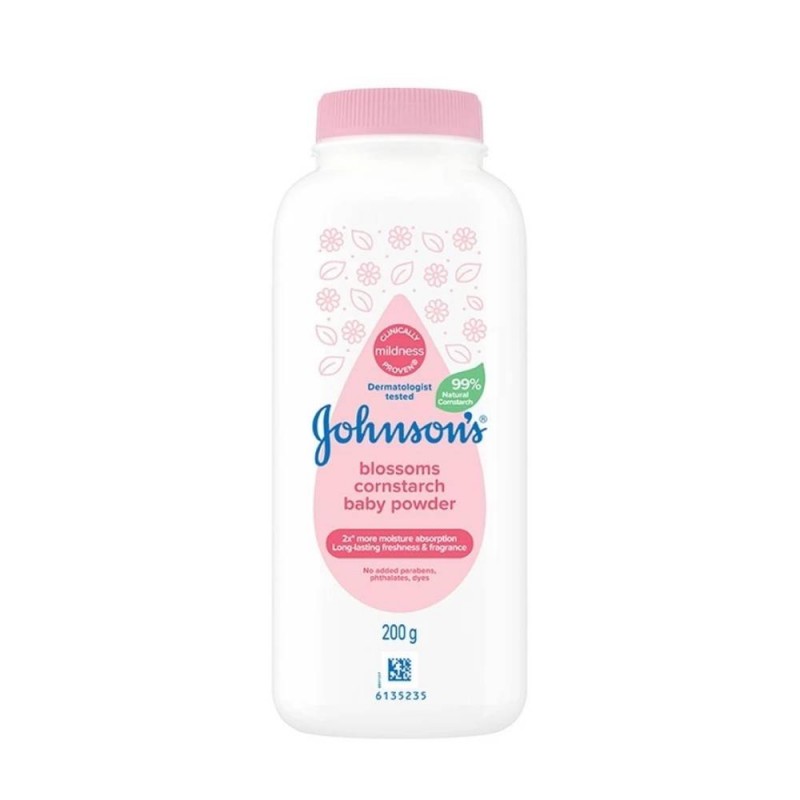 JOHNSON'S Baby Powder Cornstarch 200g - Blossoms, Bedak Baby Johnson
