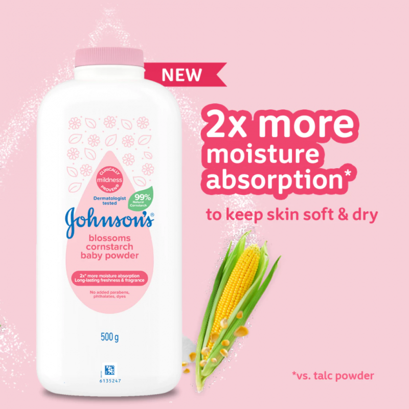 JOHNSON'S Baby Powder Cornstarch 200g - Blossoms, Bedak Baby Johnson