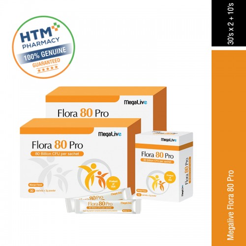 MEGALIVE Flora 80 Pro 30's X 2 Probiotic, Prebiotic, Probioti Supplement, Probiotics, Probiotik