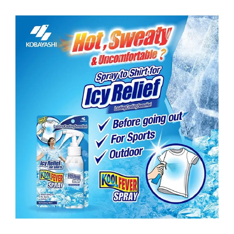 KOOLFEVER Spray Refreshing Mint 100ml for Shirt, Cool Fever for Shirt, Kool Fever with Cooling Effect, Cool Temperature