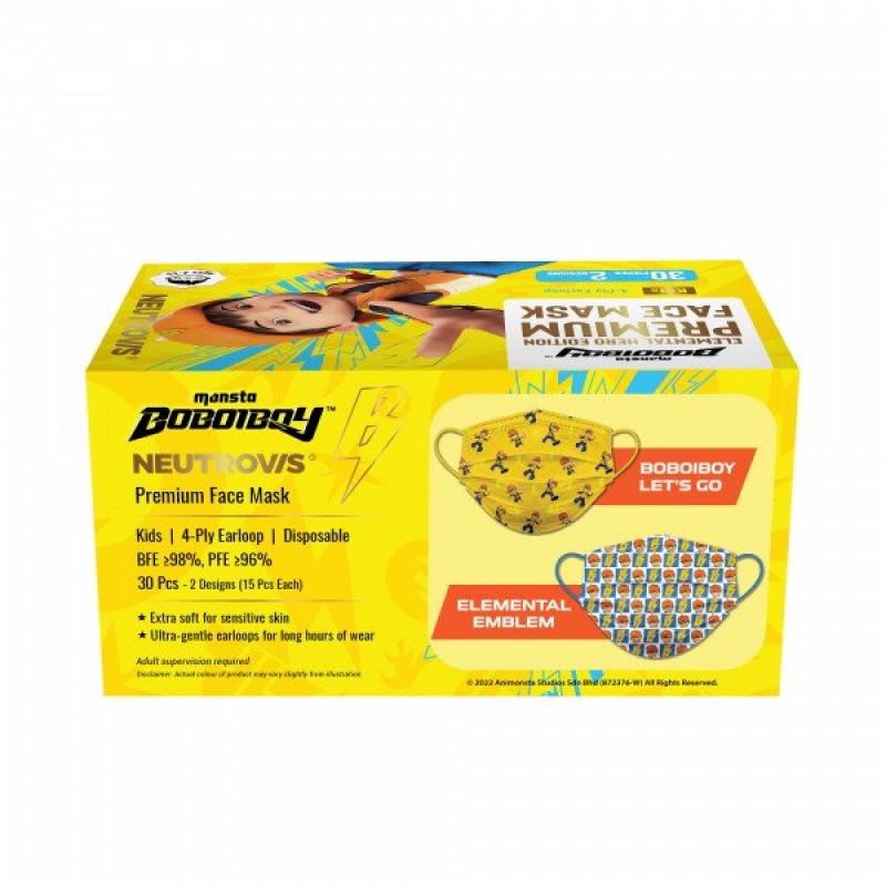 NEUTROVIS 4PLY MASK KIDS ELEMENTAL HERO EDITION 30'S - BOBOIBOY