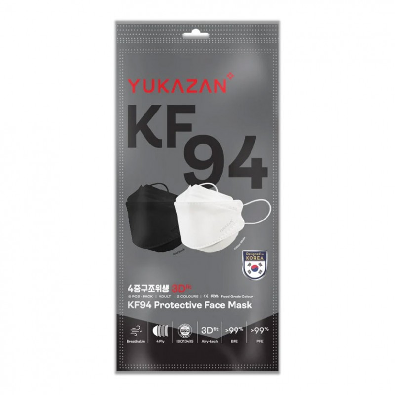 [HOE] Yukazan KF94 PROTECTIVE FACE MASK 10'S -COOL BALCK & COTTON WHITE