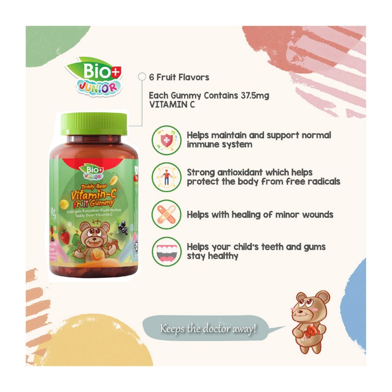 BIO+ Junior Teddy Bear Vitamin-C Gummy for kids 160g 80's vitamin kanak kanak 維他命 c 软糖