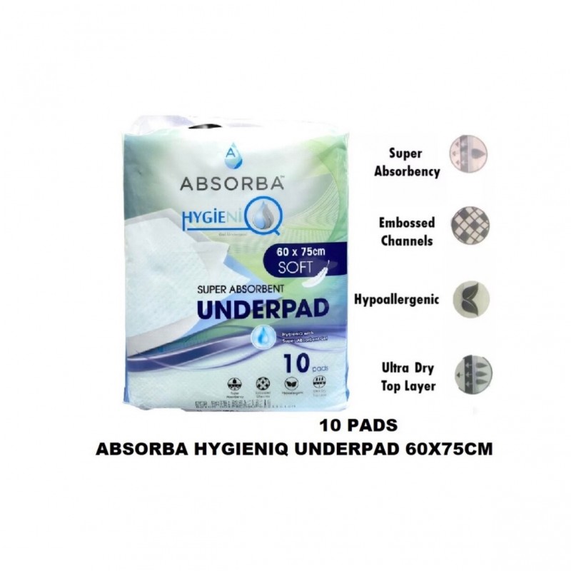 ABSORBA HYGIENIQ UNDERPADS 60X75CM - SOFT 10'S