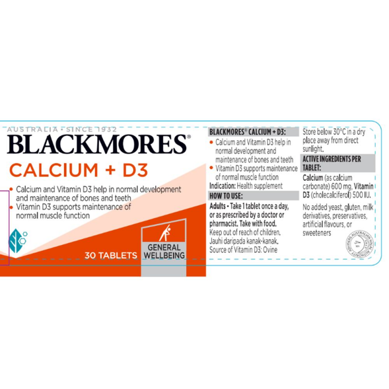 BLACKMORES Calcium + D3 30's for Bone Supplement, Vitamin D3 Supplement, Supplemen Tulang