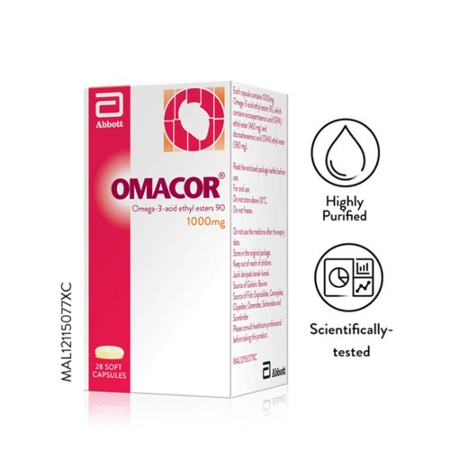 OMACOR Omega 3 Fish Oil 1000mg 28's for Heart Health, Cholesterol Support, Omega 3 Supplement