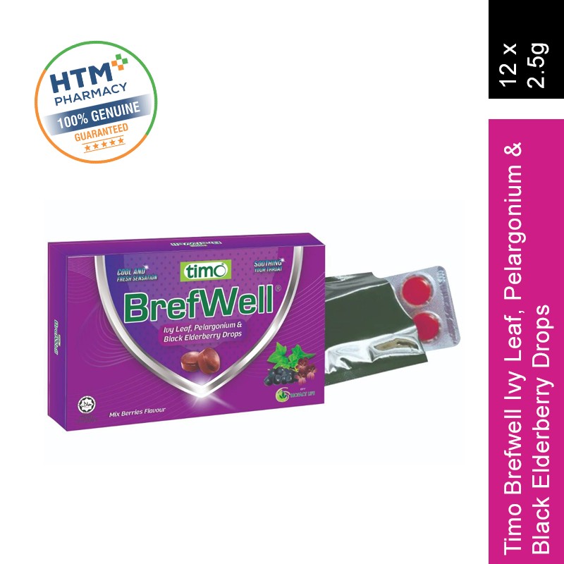 [CLEARANCE] TIMO BREFWELL IVY LEAF, PELARGONIUM & BLACK ELDERBERRY DROPS 2.5G X 12 (EXP: 6/25)