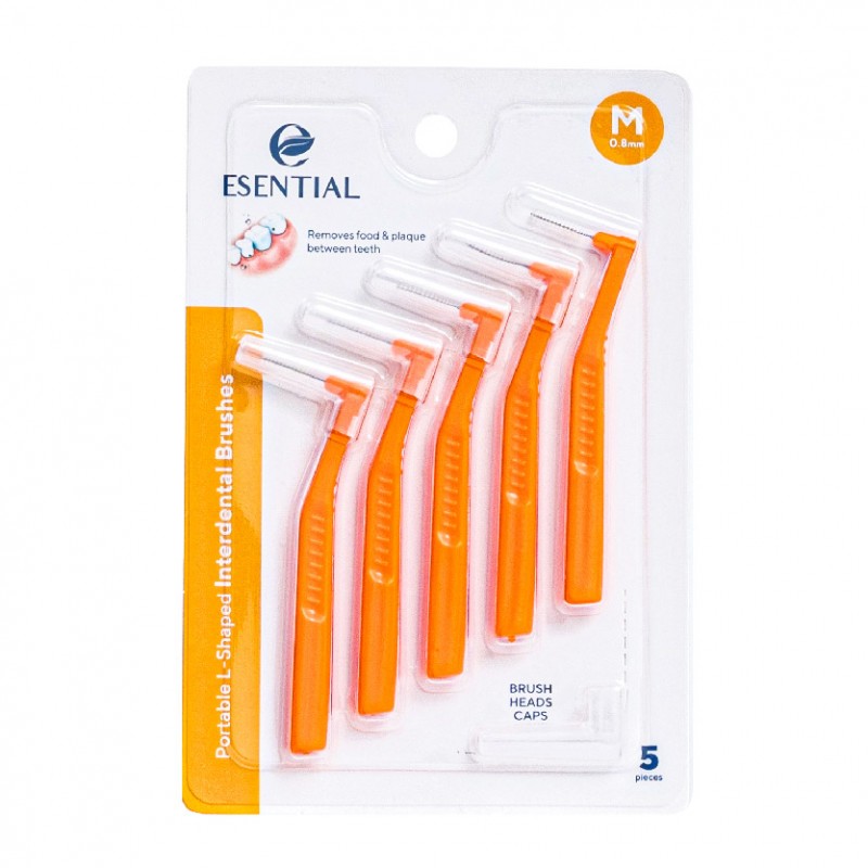 Esential L Shape Interdentail Brush for Braces Toothbrush Braces (M) 0.8MM x 5'S Dental Brush / Berus Gigi Braces