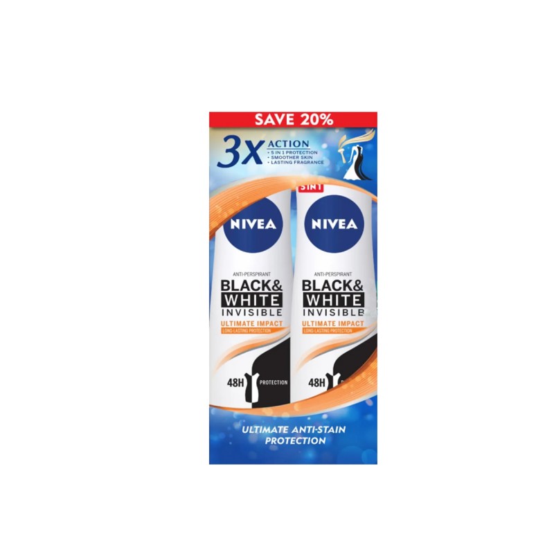 NIVEA FEMALE BLACK & WHITE ULTIMATE IMPACT SPRAY 150ML X 2 (83486)