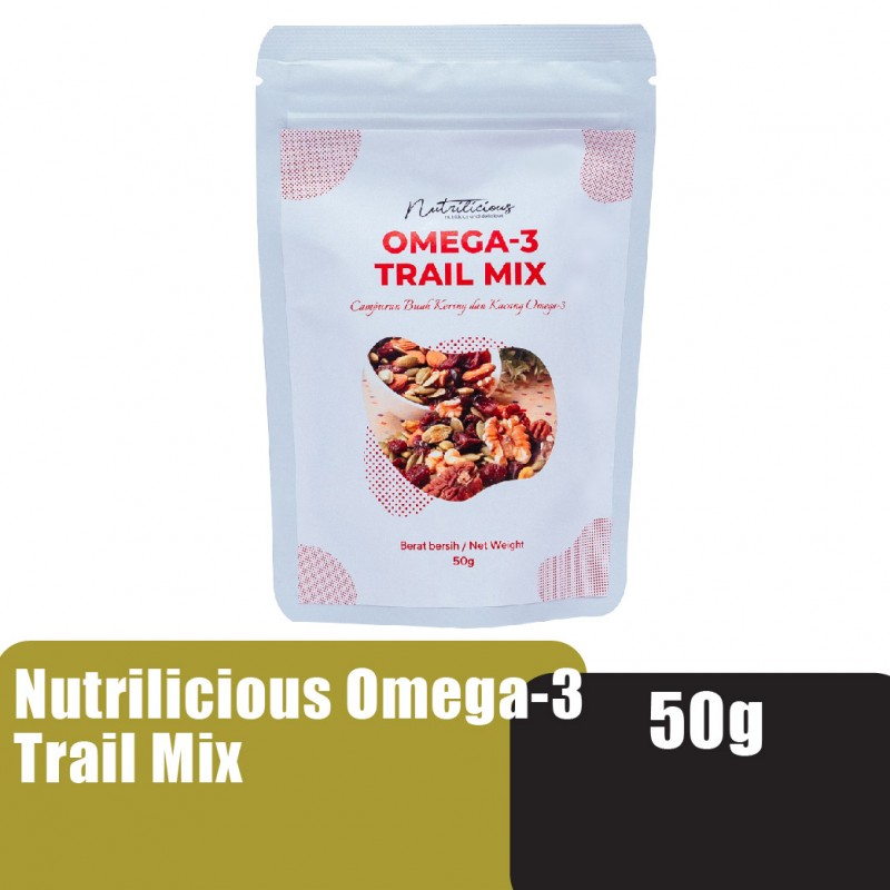 [CLEARANCE] NUTRILICIOUS Omega 3 Trail Mix Nuts Mixed Nuts and dried fruits 50g (EXP: 1/2026)