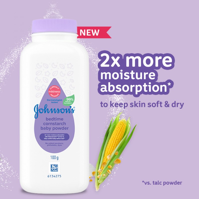 JOHNSONS Baby Powder 500g - Bedtime for Bedak Baby, Cornstarch Baby Powder