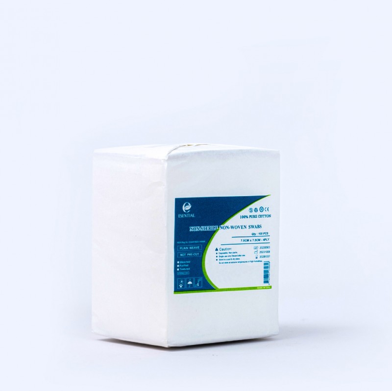 ESENTIAL Disposable Non-Woven Gauze Swabs 100's 7.5cm x7.5cm -Plaster Gauze for wound dressing /无纺布纱布