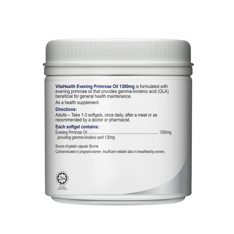 VITAHEALTH Evening Primrose Oil 1300mg 100's with EPO, Menopause Supplements, Menstrual Relief  MAL19016080NCR    Descri