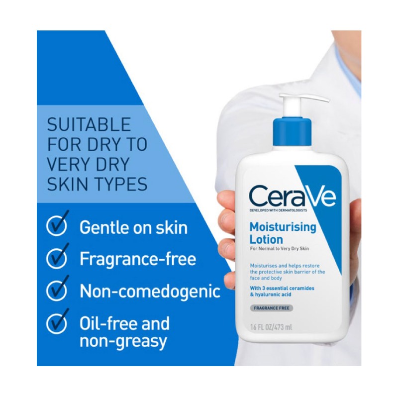 CERAVE Daily Moisturizer Body Lotion with essential ceramide 473ml, 24-hour hydration for Normal & Dry Skin