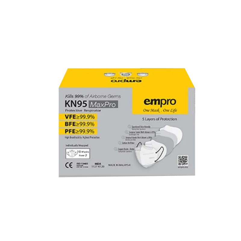 Empro Mask KF95 Pro Respirator Empro Copper Oxide Mask Antimicrobial Face Mask 10's - Snow White