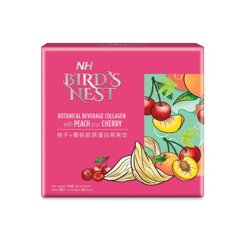 NH Bird's Nest Botanical Beverage With Collagen & Peach Plus Cherry Sarang Burung 180ml x4's
