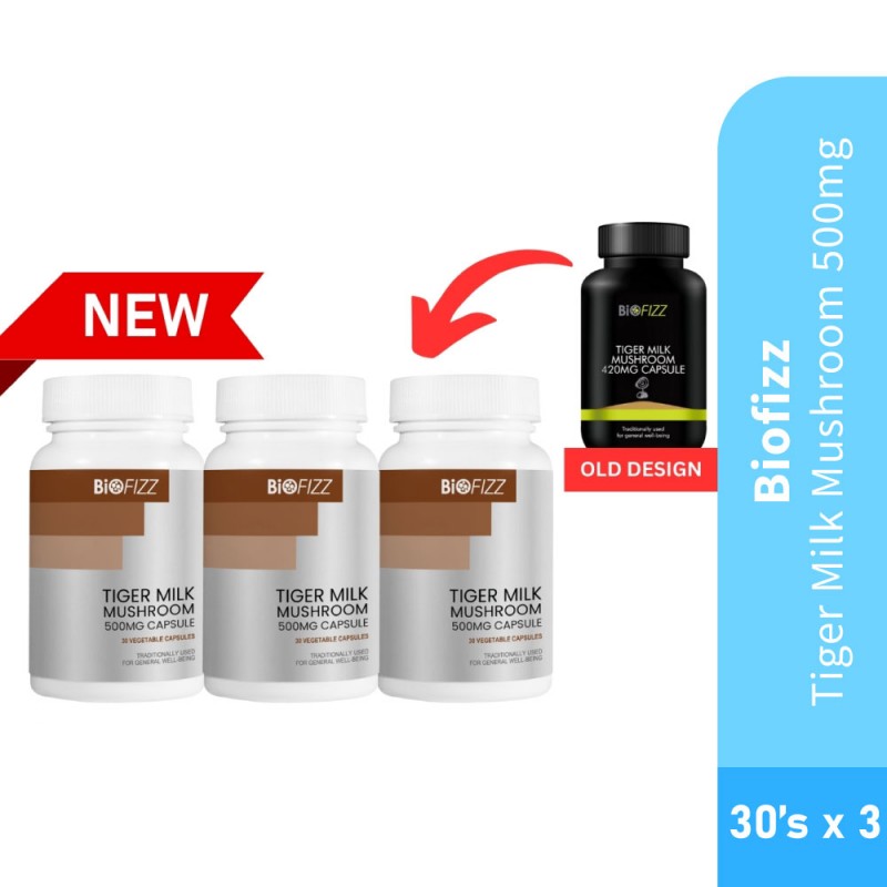 BIOFIZZ Tiger Milk Mushroom Capsule 500mg 30'S x 3 Tiger Mushroom Supplement for Lung 虎乳芝 保健品 补肺