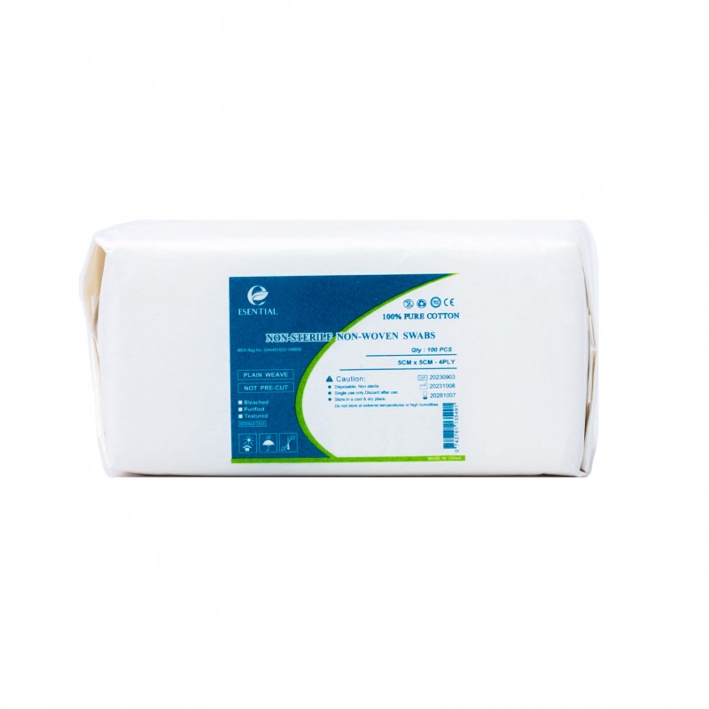ESENTIAL Disposable Non-Woven Gauze Swabs 100's 5cm x5cm -Plaster Gauze for wound dressing /无纺布纱布