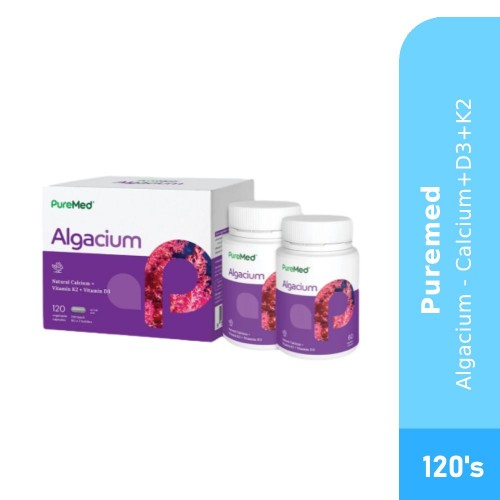 PUREMED Algacium 60's X 2 for Bone Supplement with Calcium, Vitamin D3, Vitamin K2