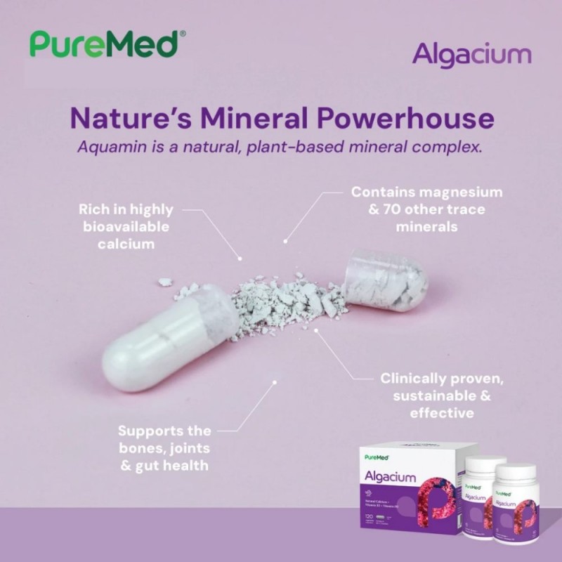 PUREMED Algacium 60's X 2 for Bone Supplement with Calcium, Vitamin D3, Vitamin K2