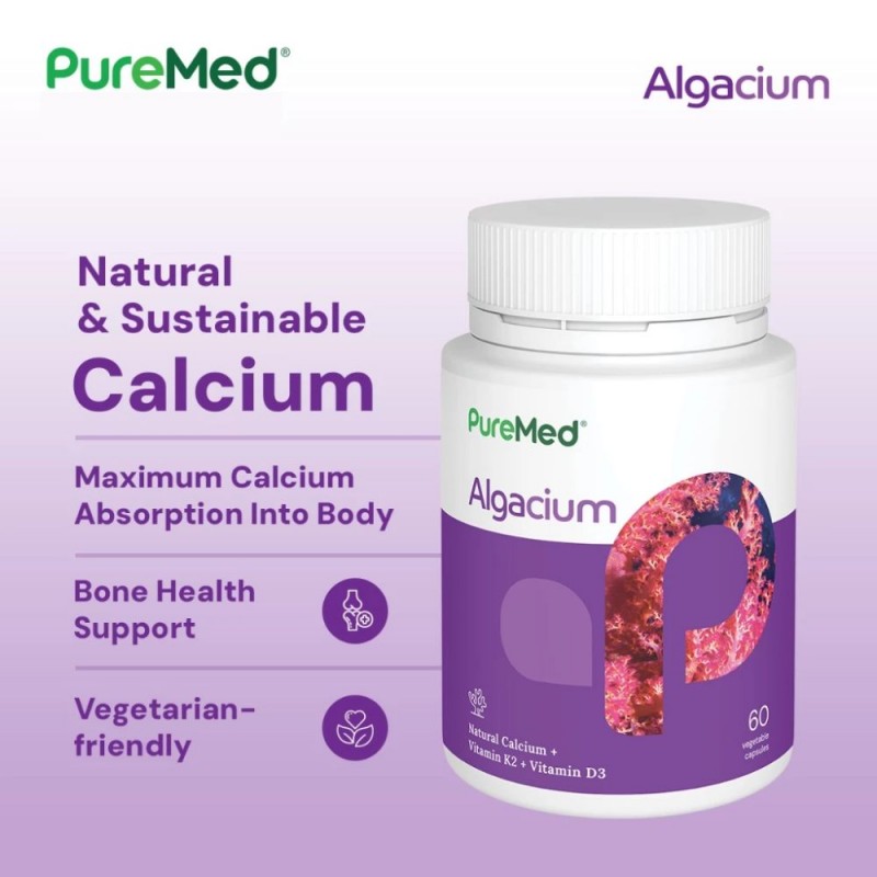 PUREMED Algacium 60's for Bone Supplement with Calcium, Vitamin D3, Vitamin K2