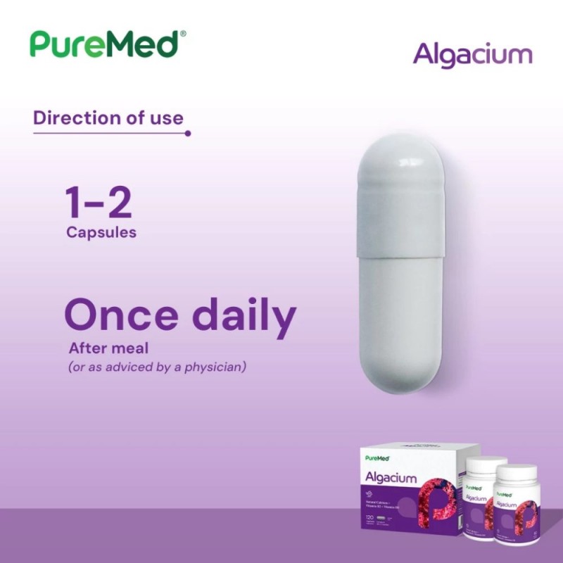 PUREMED Algacium 60's for Bone Supplement with Calcium, Vitamin D3, Vitamin K2
