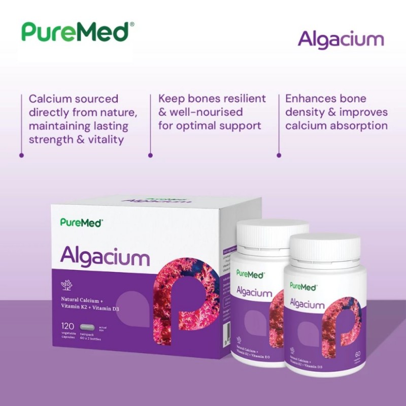 PUREMED Algacium 60's for Bone Supplement with Calcium, Vitamin D3, Vitamin K2