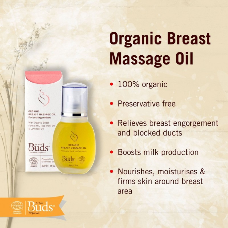 Buds Cherished Organics Breast Massage Oil 30ml with Jojoba Oil