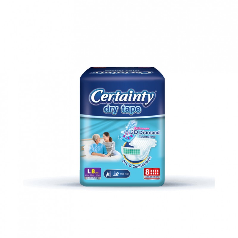 CERTAINTY Disposable Adult Diapers 8's Unisex Size - L, Adult Diapers / Pampers Dewasa / 成人 尿片