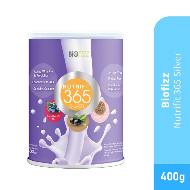 BioFizz Nutrifit 365 Silver Meal Replacement Brain Supplement as Memory Booster with Prebiotics and Probiotics - 400g