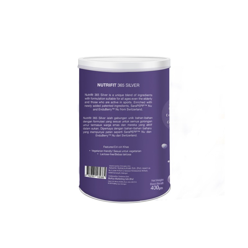 BioFizz Nutrifit 365 Silver Meal Replacement Brain Supplement as Memory Booster with Prebiotics and Probiotics - 400g