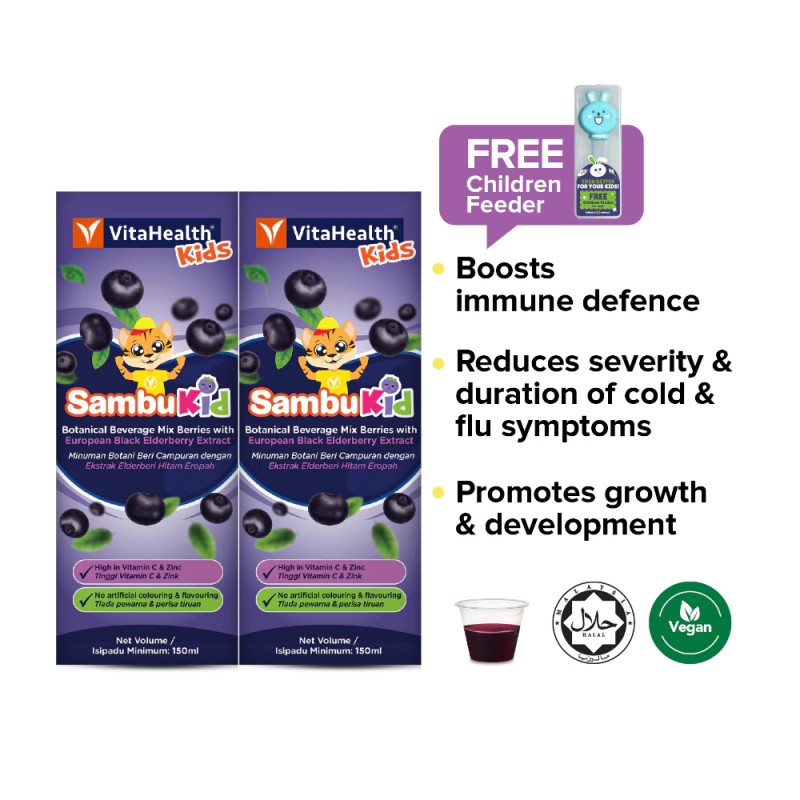 VITAHEALTH Kids Sambukid 150ml X 2 for Vitamin C Kids, Sambucol Kids with Elderberry
