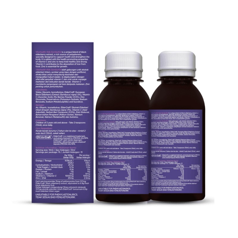 VITAHEALTH Kids Sambukid 150ml X 2 for Vitamin C Kids, Sambucol Kids with Elderberry