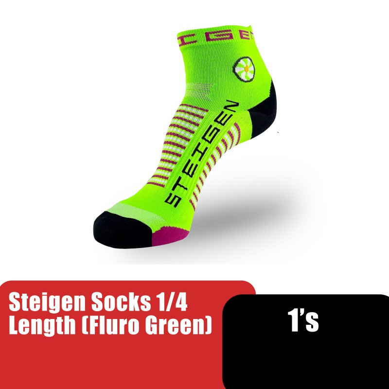 STEIGEN 1/4 Length Socks, Running Socks, Sport Socks as Free Size Stocking (Stoking) (运动袜子) - Fluro Green