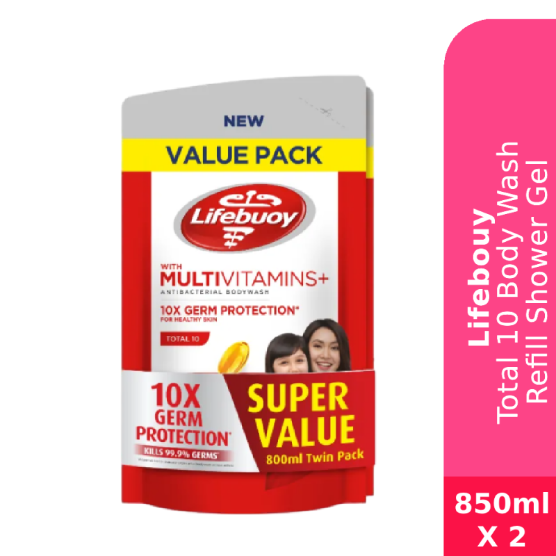 LIFEBUOY Total 10 Body Wash Refill Shower Gel 800ml x 2 - Antibacterial Body Wash / Sabun Mandi Lifebuoy Refill 沐浴露