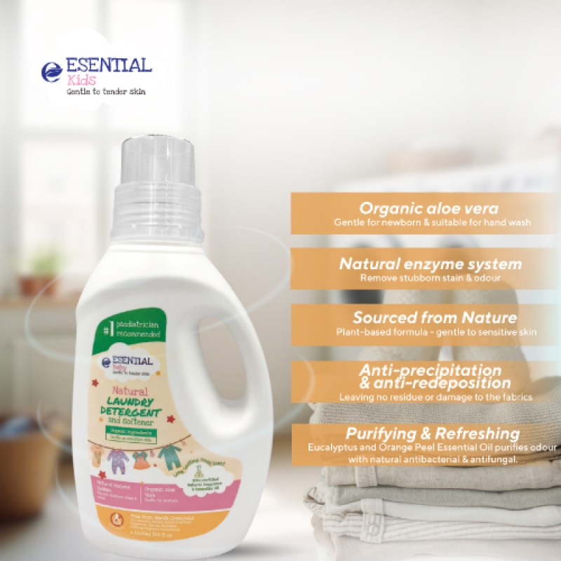 ESENTIAL BABY Natural 2 IN 1 Baby Laundry Detergent (1000ml - Magnolia & Lily), Sabun Basuh Baju Baby, Sabun Baju Bayi