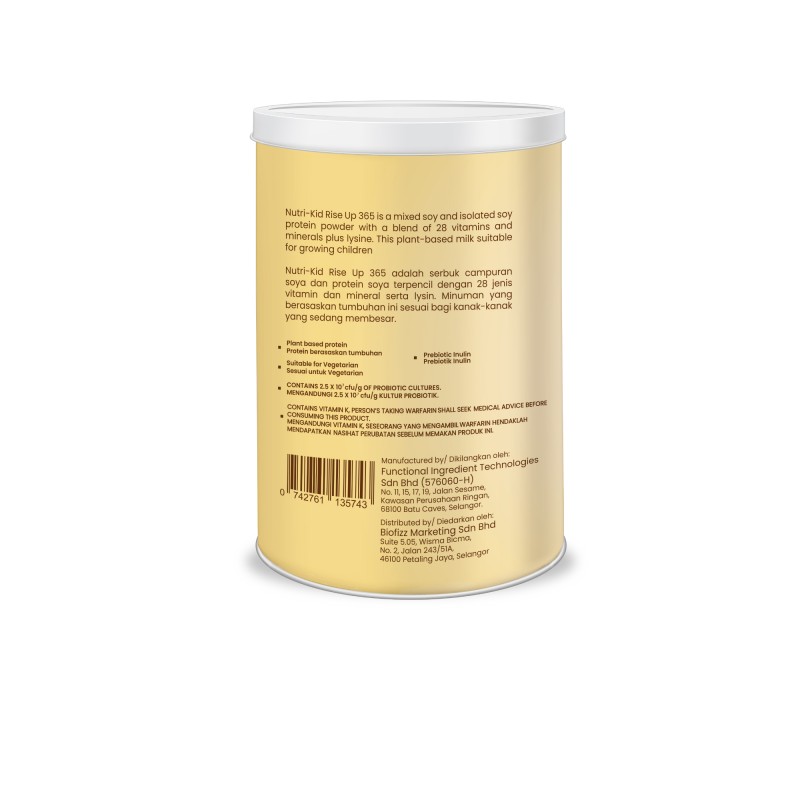 BioFizz Nutri-Kid Rise Up 365 - Lactose-Free Protein, Soy Protein Isolate, Soy Powder, Soya Bean Powder - 750g
