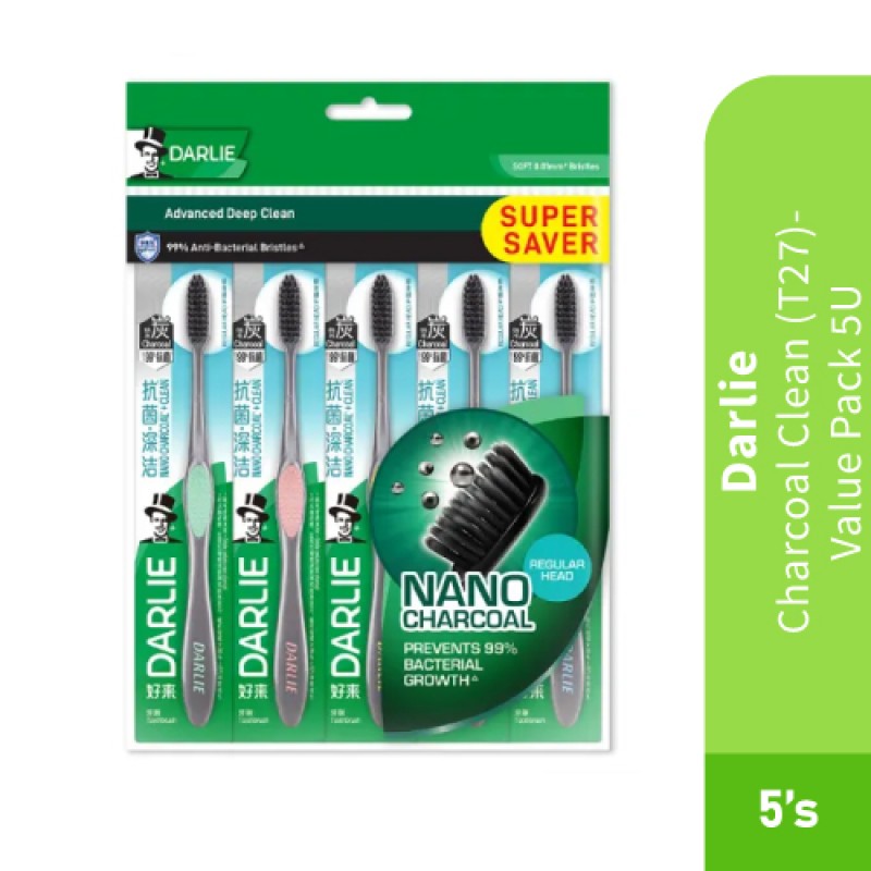 DARLIE Soft Clean Charcoal (T27) - Value Pack 5U Darlie Toothbrush, Berus Gigi, Tooth Brush, Brush Teeth, 牙刷