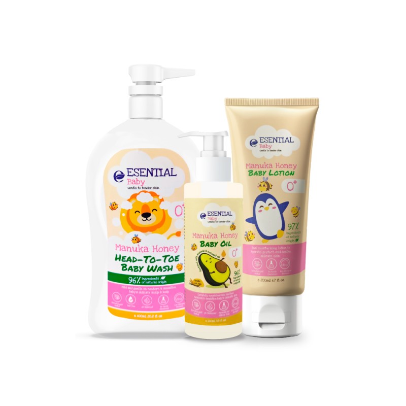 ESENTIAL BABY Set (Head-To-Toe Baby Wash 600ml / Manuka Honey Baby Oil 100ml / Manuka Honey Baby Lotion 200ml)
