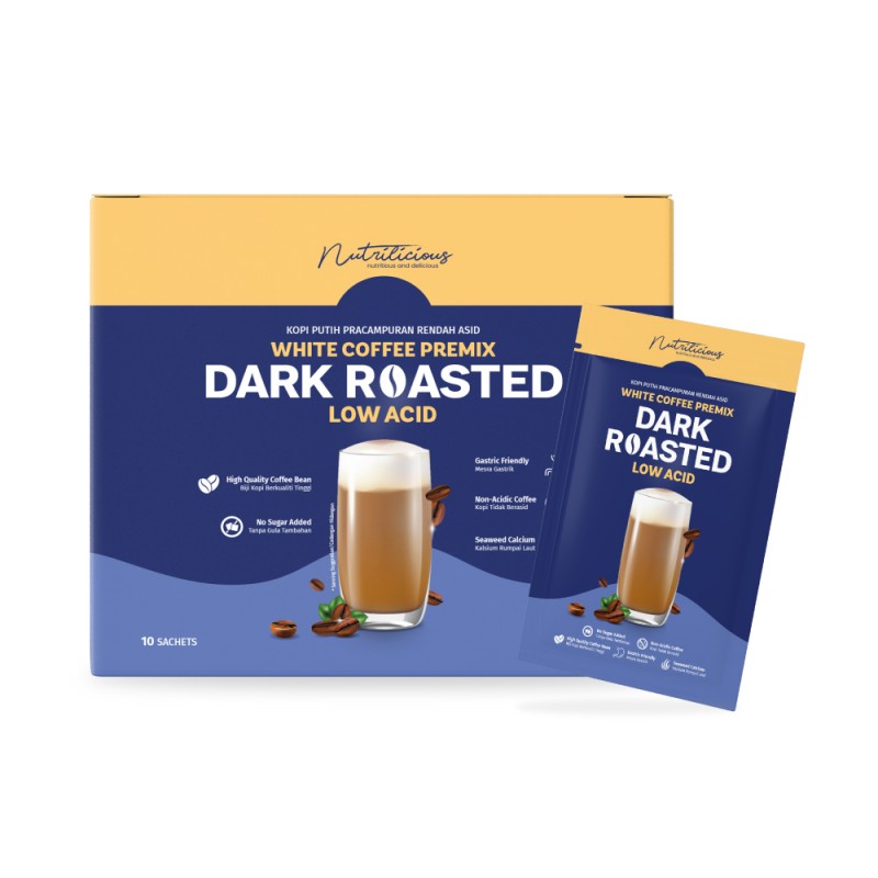 NUTRILICIOUS Low Acid With Dark Roasted White Coffee Premix 25gx10's- Coffee, White Coffee, Sachet Packaging