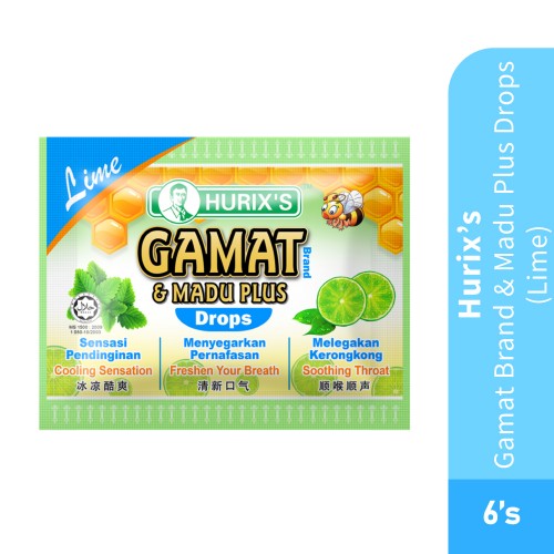 HURIX'S Gamat Branch &Madu Plus Drop Lime 6's- Lime, Snack, Health Care