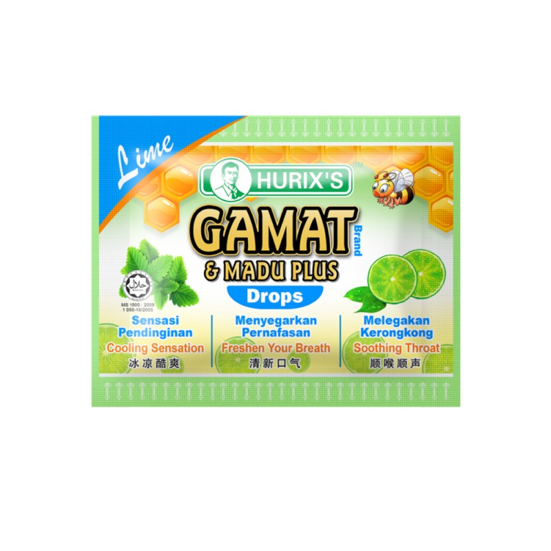 HURIX'S Gamat Branch &Madu Plus Drop Lime 6's- Lime, Snack, Health Care