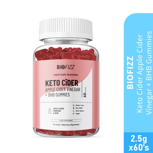 BIOFIZZ Keto Cider Apple Cider Vinegar + BHB Gummies 2.5g X 60's for Detox, Slimming, Fat Buner, Gummy, Gummy Halal, 软糖