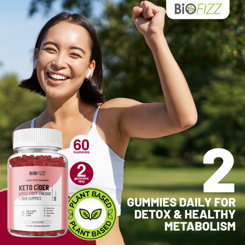 BIOFIZZ Keto Cider Apple Cider Vinegar + BHB Gummies 2.5g X 60's for Detox, Slimming, Fat Buner, Gummy, Gummy Halal, 软糖
